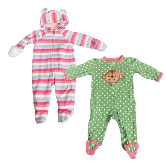 Set of 2 Adorable Carter's & Old Navy Baby Pajama Bundle - 6M & 3-6M - Picture 1 of 9